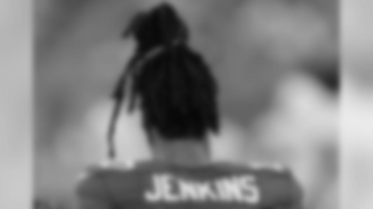 New York Giants defensive back Janoris Jenkins (20) watches play from the sidelines against the Miami Dolphins during the second quarter of an NFL football game, Friday, Aug. 12, 2016, in East Rutherford, N.J. (AP Photo/Bill Kostroun)