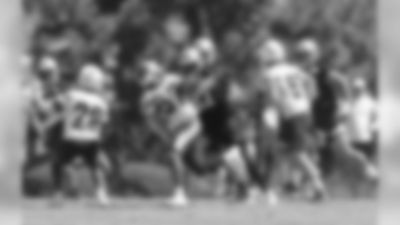 Action photos of New Orleans Saints Training Camp presented by Verizon at joint practice with the Los Angeles Chargers at Jack R. Hammett Sports Complex in Costa Mesa, CA. on August 16, 2019.
