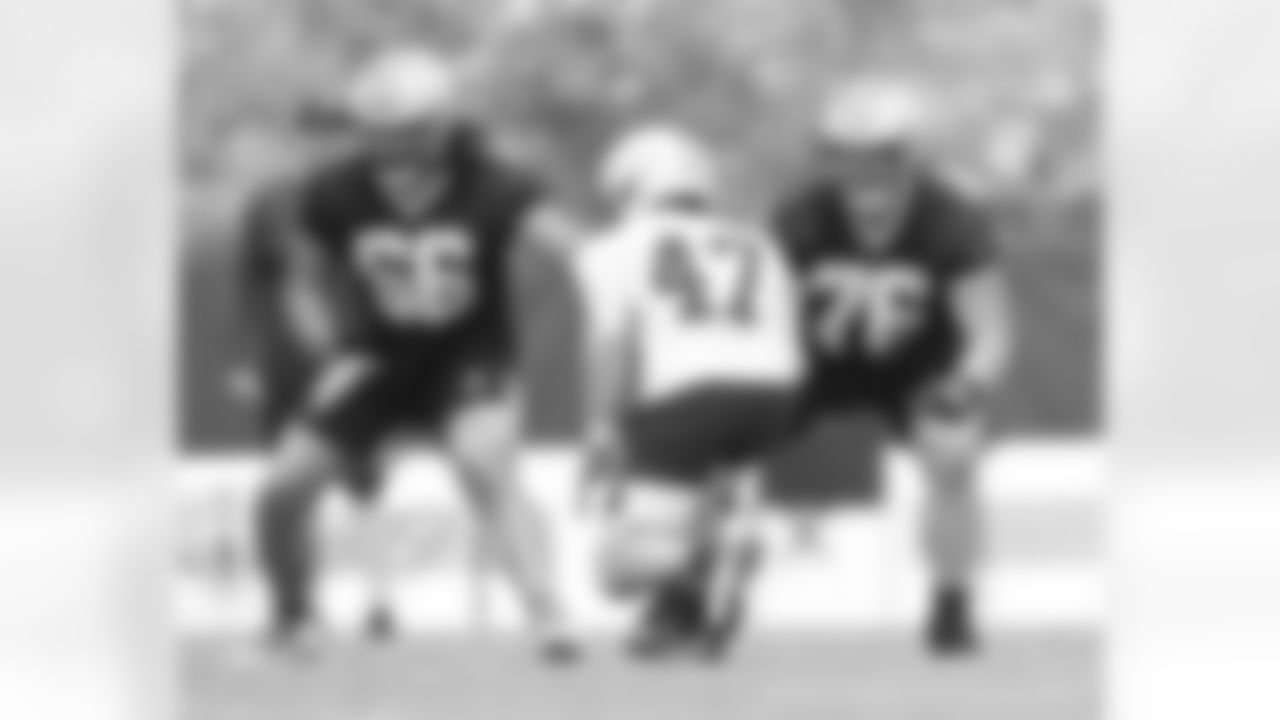 New Orleans offensive linemen Lewis Kidd and Calvin Throckmorton participate in drills during Day 1 of 2022 Minicamp at the Ochsner Sports Performance Center on Tuesday, June 14, 2022.