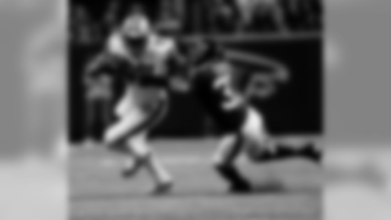 Game action photos from Thursday Night Football on Thanksgiving night 2019 as the New Orleans Saints defeated the Atlanta Falcons in week 13 at Mercedes-Benz Stadium.