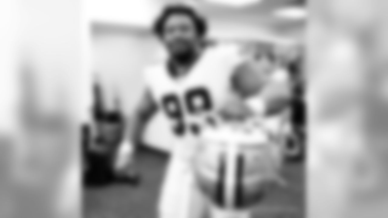 Saints players celebrate their fifth straight win in a 36-25 victory over the Chicago Bears in week 7 of the 2019 NFL season.