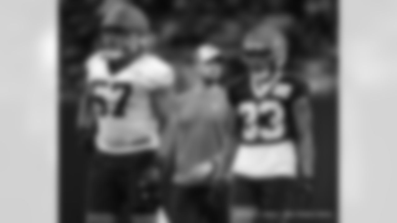 New Orleans Saints defensive tackle Josh Black (left) and running back Abram Smith (right) took the field for open practice during 2022 Saints Training Camp presented by Rouses Markets on Sunday, August 21 at the Caesars Superdome.
