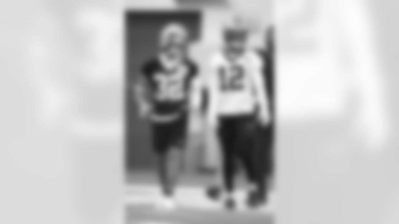 New Orleans Saints safety Tyrann Mathieu (32) and wide receiver Chris Olave (12) held a walkthrough practice during 2022 Saints Training Camp presented by Rouses Markets on Thursday, August 18 ahead of their Week 2 preseason game against the Green Bay Packers.