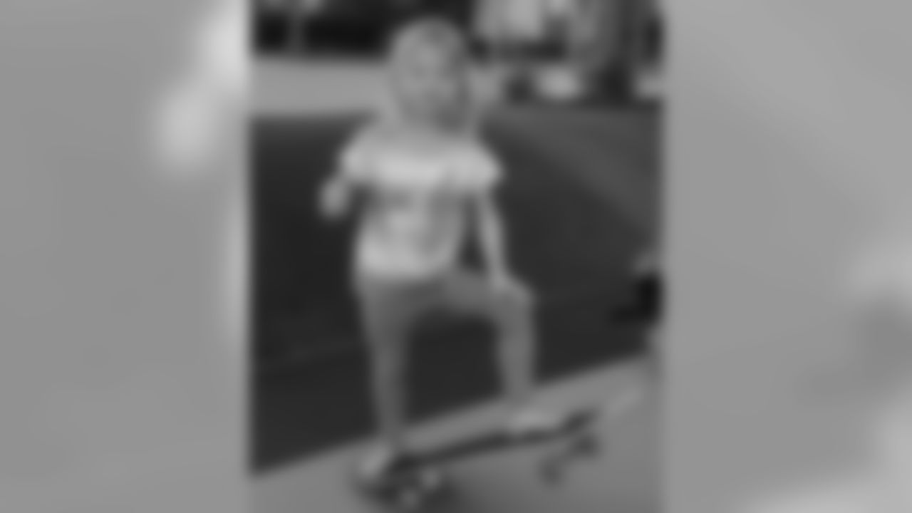 Drew Brees: This little girl is somethin else!! Jumps right on that skateboard, pops it up and looks at me with attitude! Ha