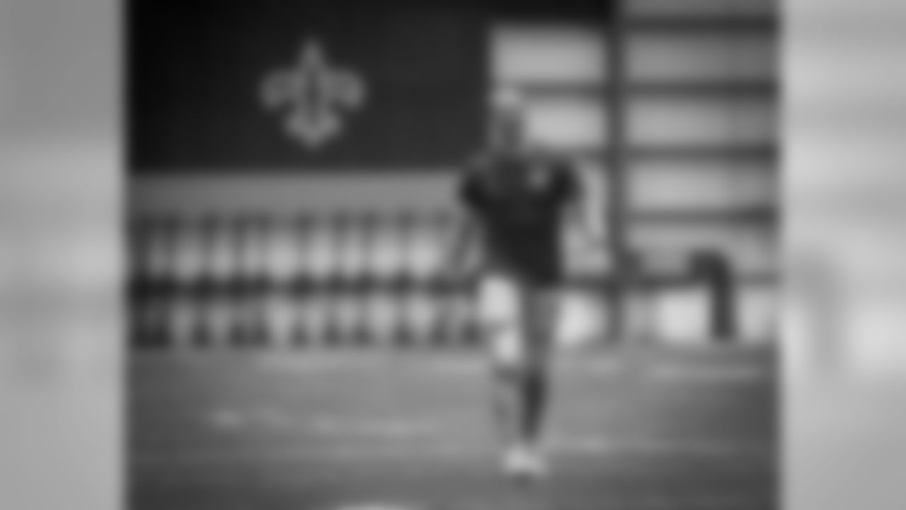 New Orleans Pelicans' Zion Williamson joins Drew Brees, the New Orleans Saints QB's, and Alvin Kamara in the Quarterback Challenge during Saints Training Camp presented by Verizon at Ochsner Sports Performance Center on July 29, 2019.