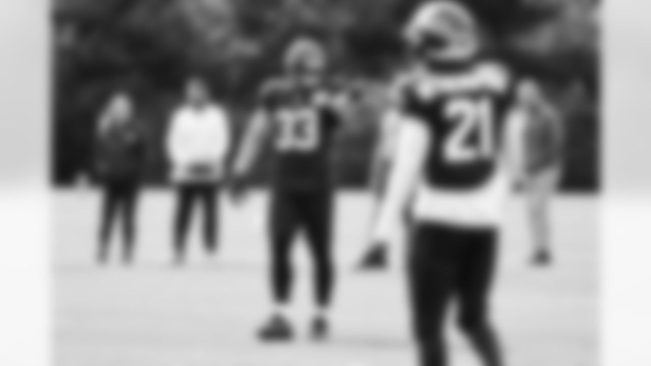 Seahawks safety Jamal Adams (33) and cornerback Devon Witherspoon (21) at practice at the Virginia Mason Athletic Center in Renton, Wash. on September 20, 2023.
