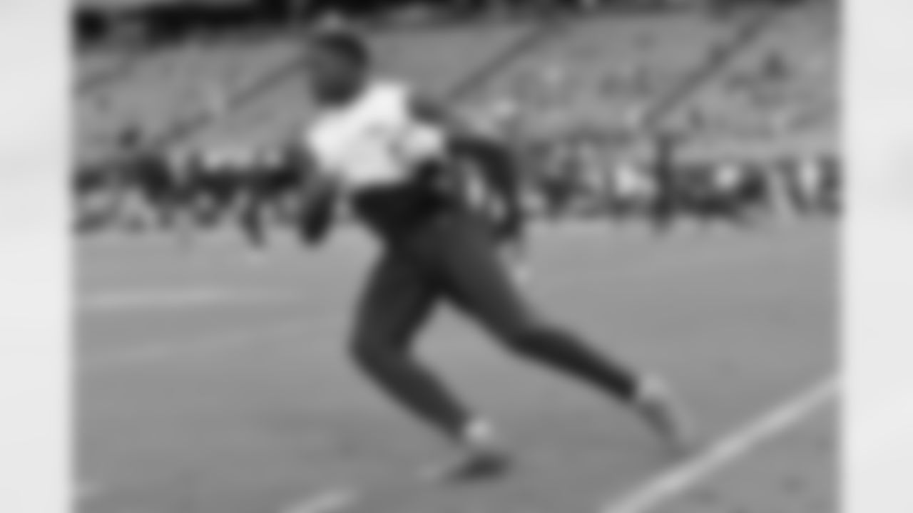 The Seattle Seahawks warmup for the 2021 preseason game against Las Vegas Raiders on August 14 at Allegiant Stadium.