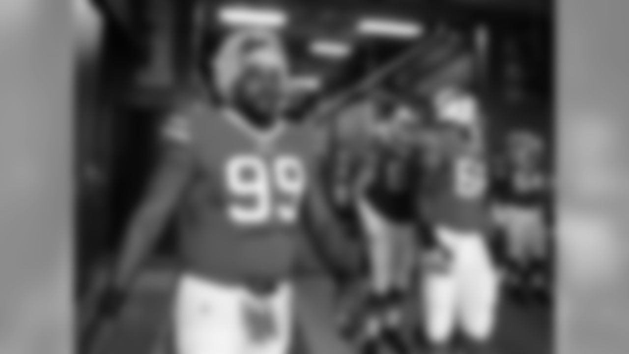 FILE - In this Nov. 8, 2015, file photo, Buffalo Bills defensive tackle Marcell Dareus (99) heads to the field before playing the Miami Dolphins in an NFL football game, in Orchard Park, N.Y. A person familiar with the decision tells The Associated Press the NFL has suspended Bills defensive tackle Marcell Dareus for the first four games of the season for violating the league's substance abuse policy. The person spoke to the AP on the condition of anonymity Tuesday, Aug. 16, 2016, because the suspension has not been announced by the league or the team.(AP Photo/Bill Wippert, File)