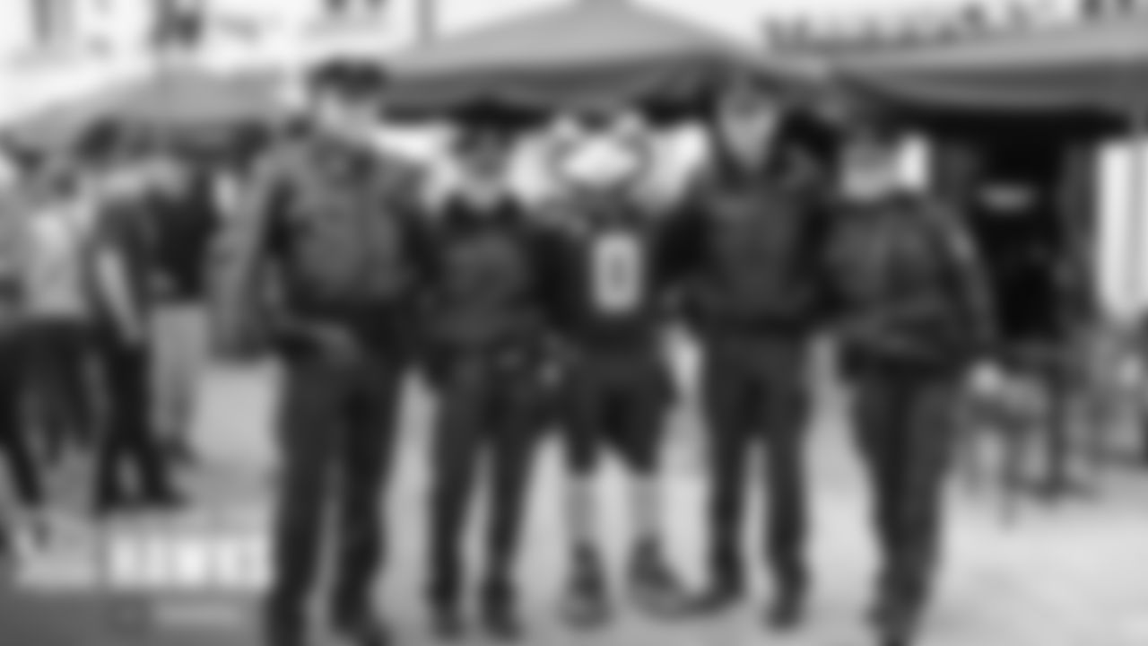 Seahawks mascot Blitz posed for a photo with local "polizei" outside of a Starbucks in Munich.