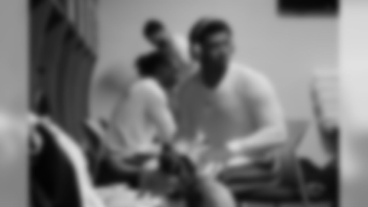Seattle Seahawks quarterback Russell Wilson (3) in the locker room prior to the 2019 Pro Bowl, Sunday, Jan. 27, 2019 in Orlando, Fla. (Lindsay Amaral/NFL)