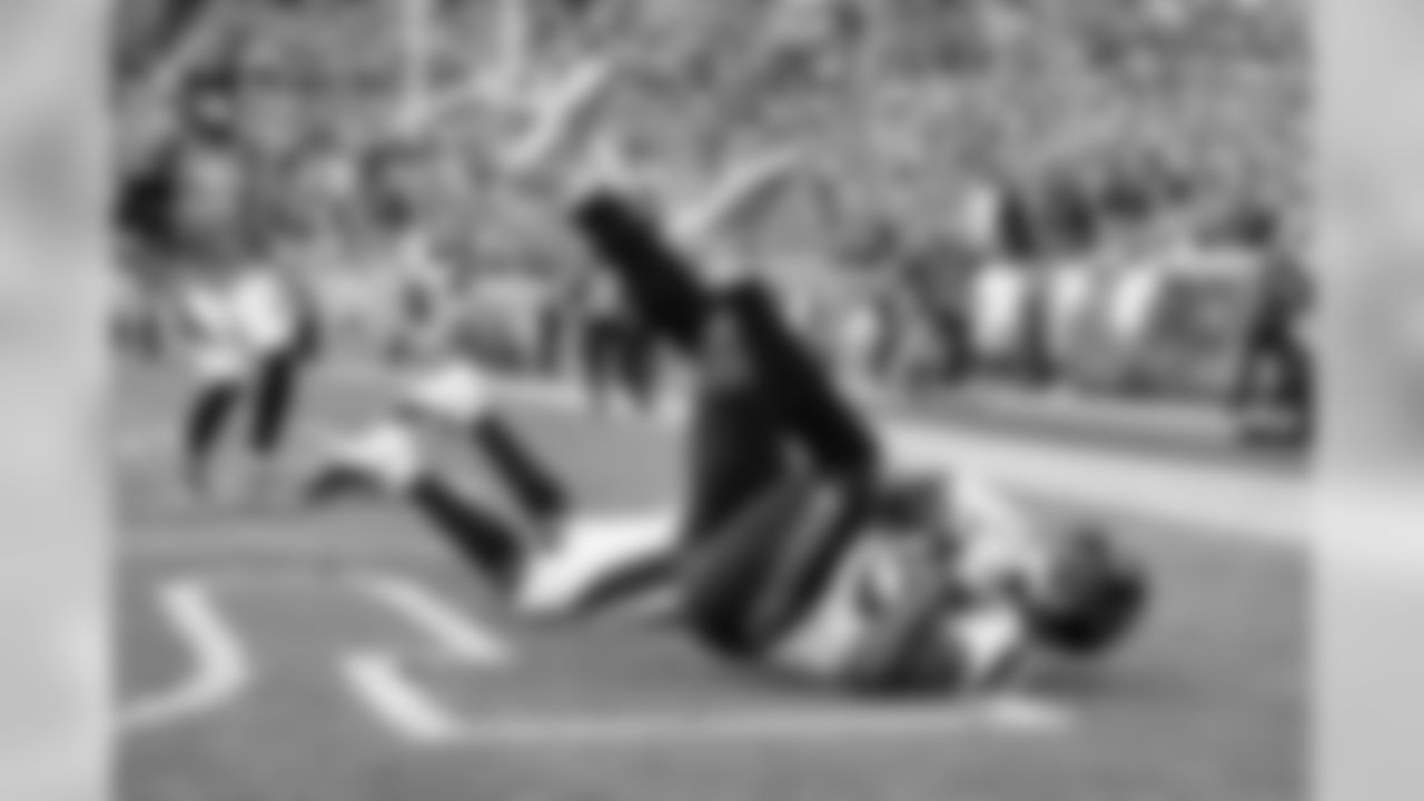 Seahawks receiver Brandon Marshall falls into the end zone with a touchdown reception in the third quarter.