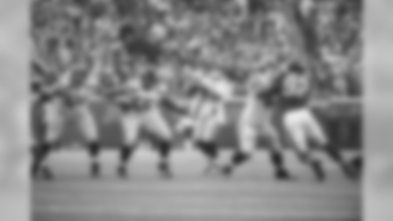 The Seahawks offensive line, including J.R. Sweezy, Patrick Lewis and Justin Britt, gave quarterback Russell Wilson time to throw from the pocket.