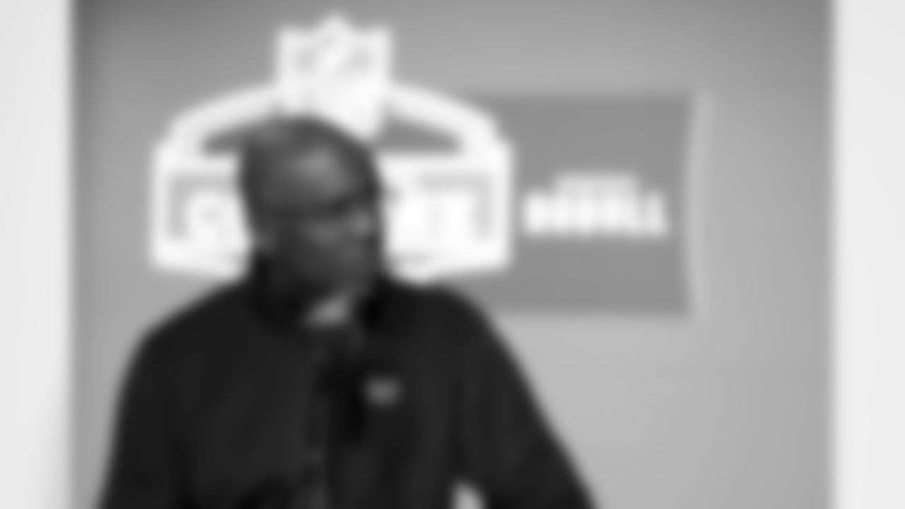Washington Commanders general manager Martin Mayhew speaks during a press conference on Wednesday, March 1, 2023 in Indianapolis, Indiana. (Lauren Bacho/NFL)