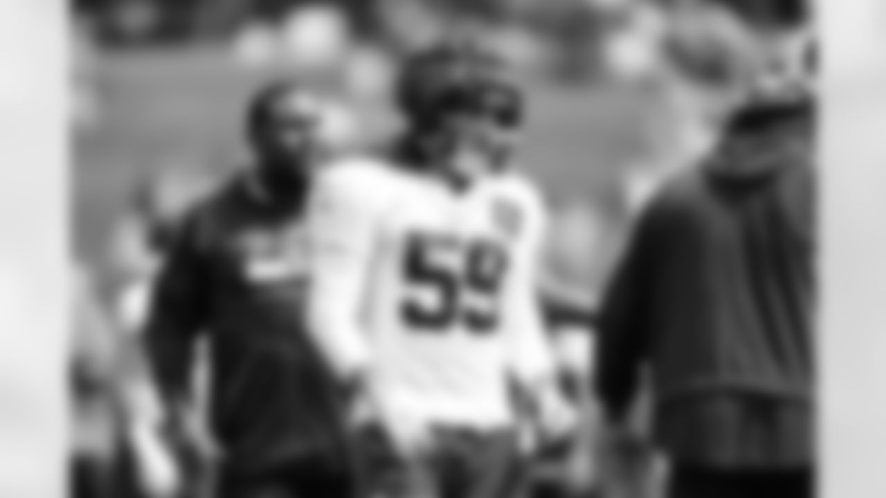 Seahawks linebacker Jon Rhattigan (59) participated at practice on August 7, 2023 at the Virginia Mason Athletic Center in Renton, Wash.