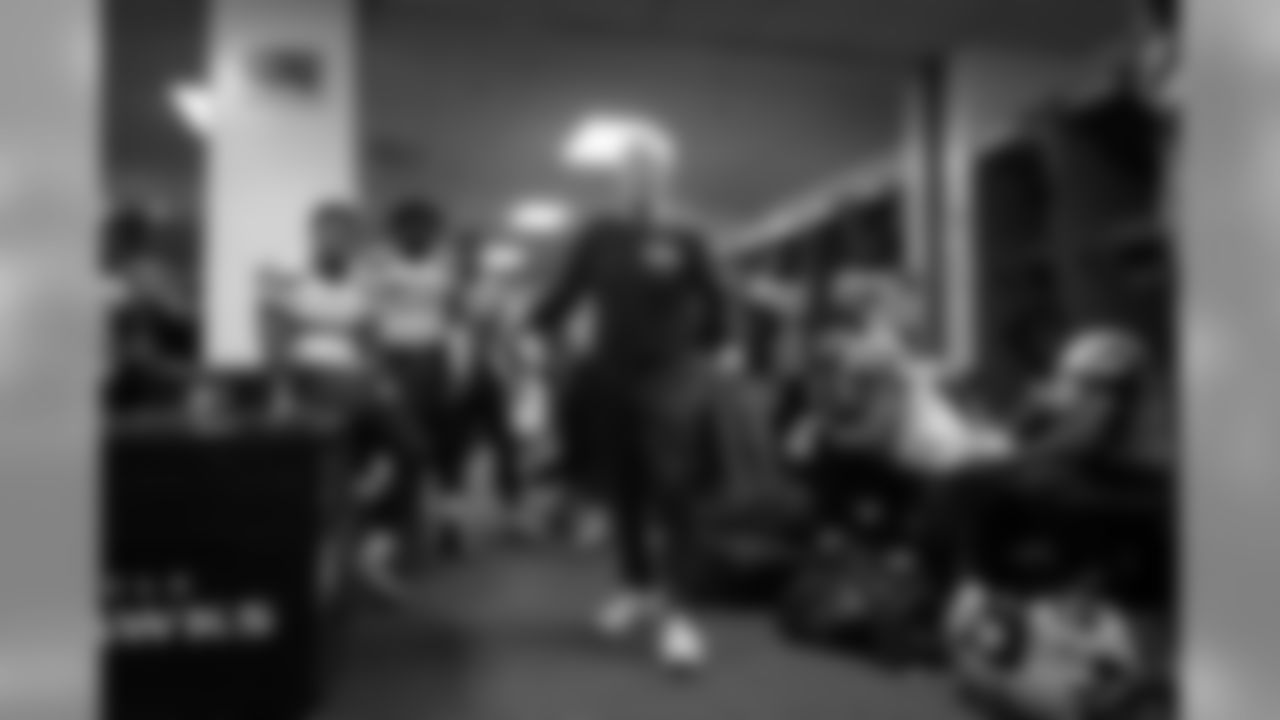 Head coach Pete Carroll spoke to the team in the visitor's locker room after the game.