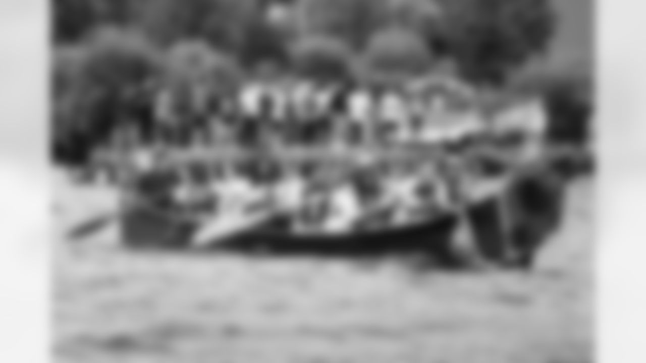 Seahawks rookies team up with the Muckleshoot Tribe for canoe rides on Lake Washington on June 13, 2023.