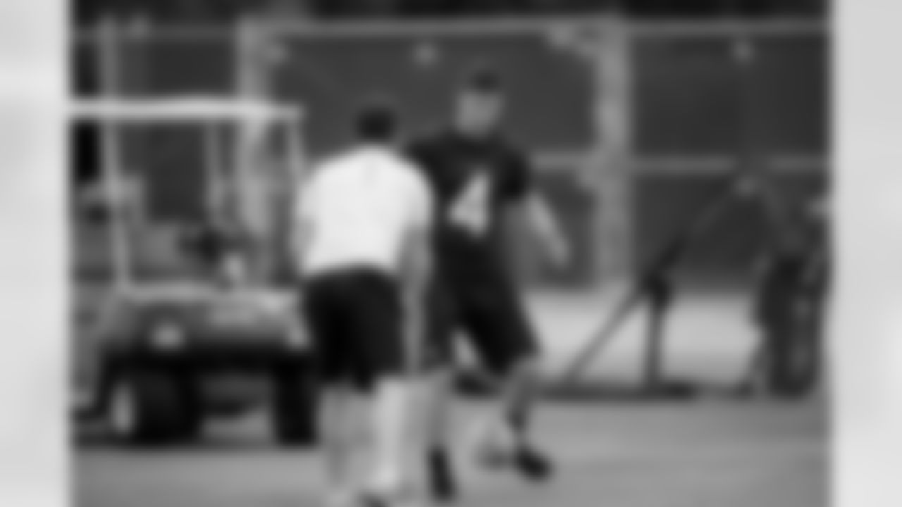 As the team warmed up for practice on Wednesday, kicker Steven Hauschka warmed up with a soccer drill.