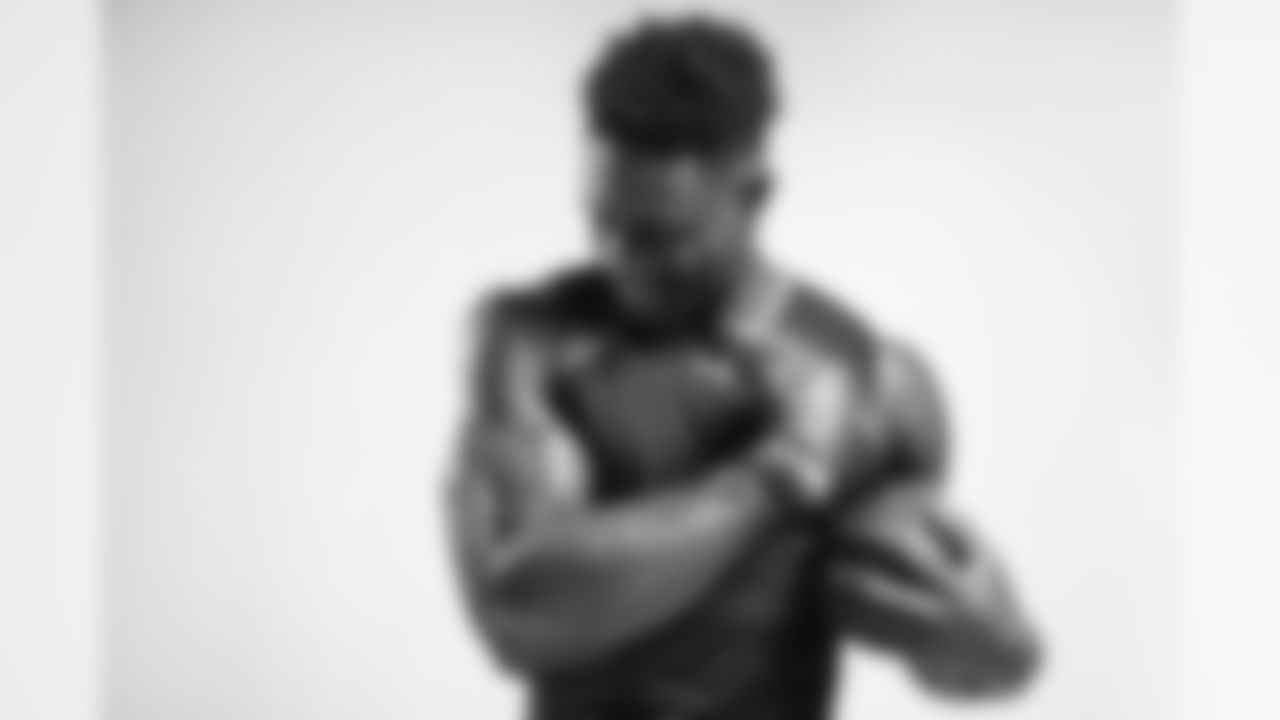 Portrait of Mississippi wide receiver D.K. Metcalf at the NFL football scouting combine, Friday, March 1, 2019, in Indianapolis. (Todd Rosenberg via AP)
