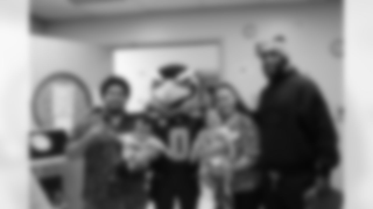 Seahawks players Abraham Lucas and Dareke Young were joined by Blitz as they visited a children's hospital on July 06, 2023 in Anchorage, AK. They spent the day with the patients and donated shoes as part of the Kicks4Kids program.