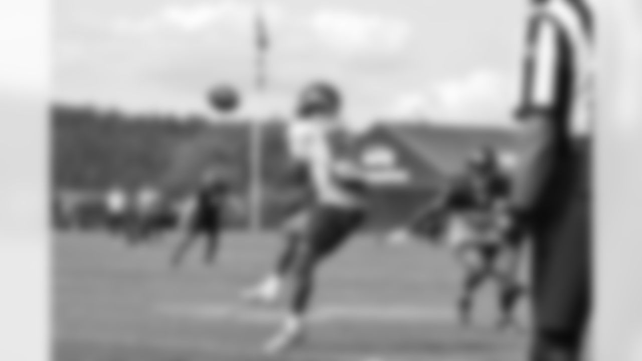 Seahawks wide receiver Tyler Lockett (16) at practice at the Virginia Mason Athletic Center in Renton, Wash. on Aug. 23, 2023.