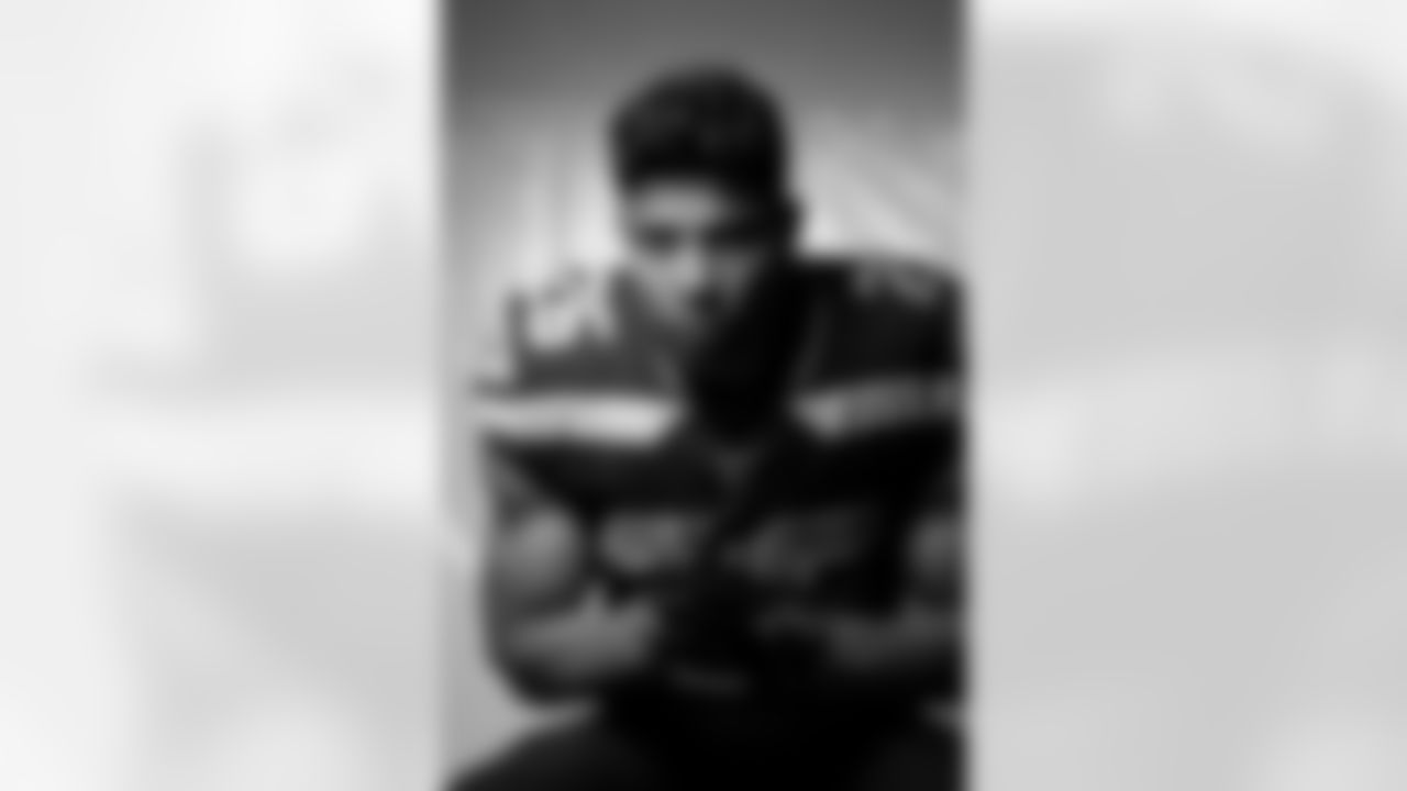 Seattle Seahawks running back Zach Charbonnet (26) poses for a portrait during the NFLPA Rookie Premiere on Saturday, May 20, 2023, in Los Angeles. (Mikey Owens/NFL)