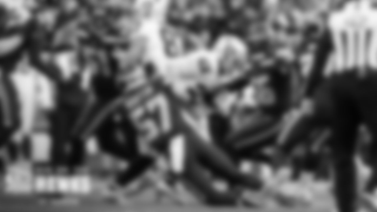 Seahawks linebacker Cody Barton makes a tackle for loss on fourth down.