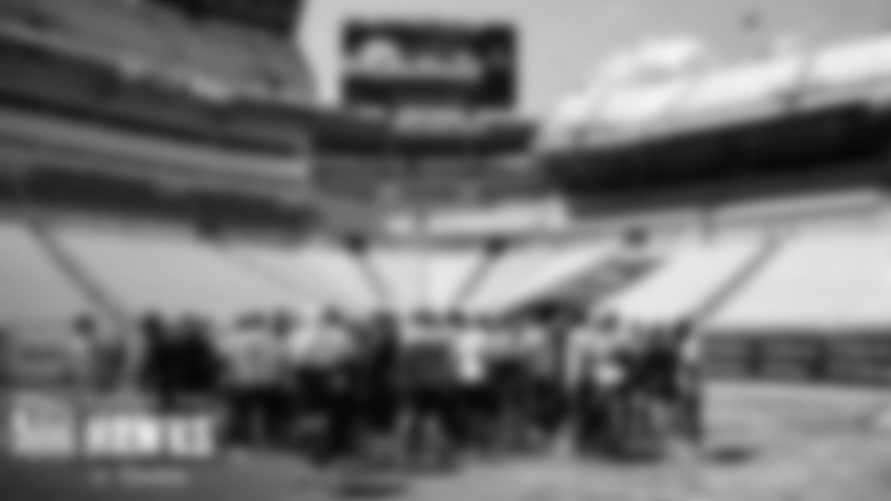 The Seahawks gather as a team during their visit to Acrisure Stadium the day before the first exhbition game.