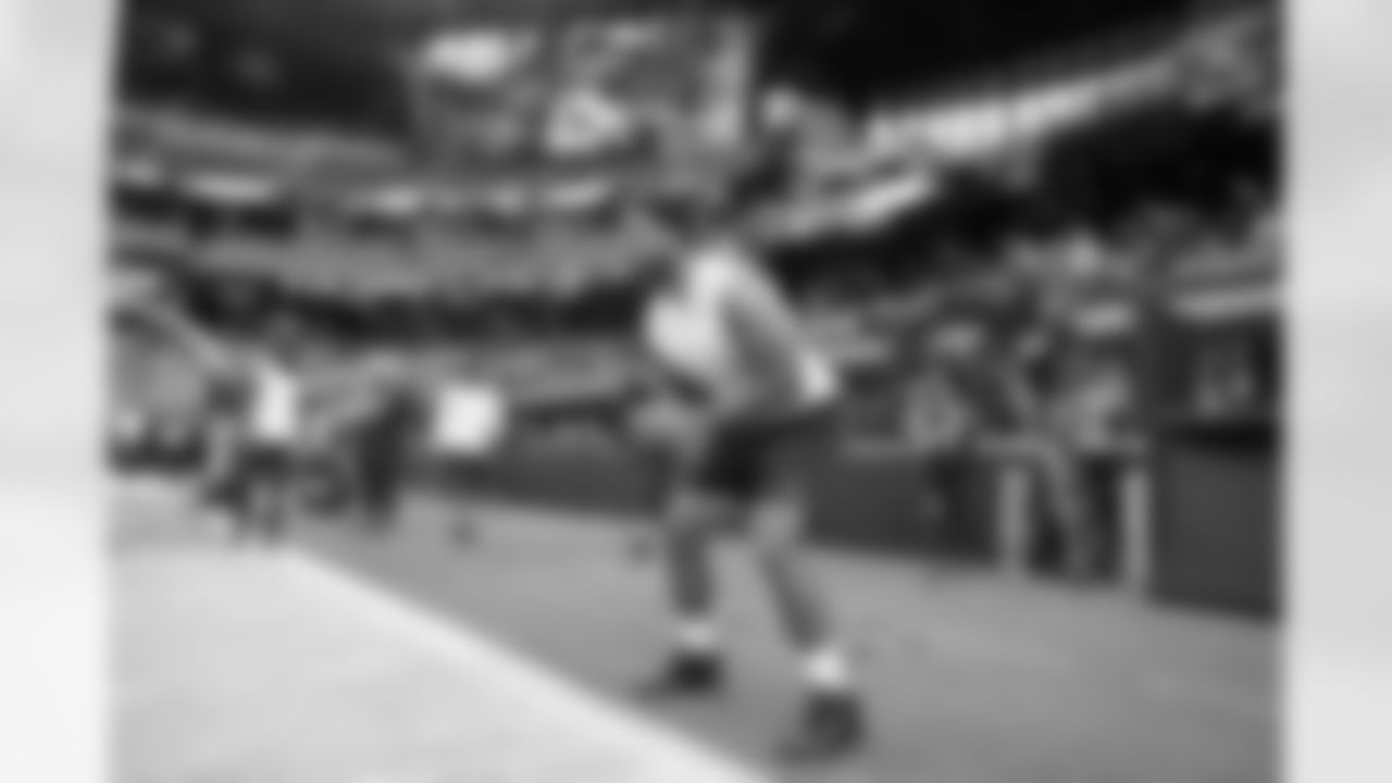 The Seattle Seahawks warmup for the 2021 preseason game against Las Vegas Raiders on August 14 at Allegiant Stadium.