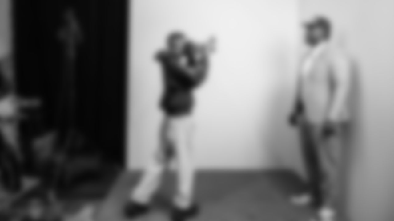 Seahawks first round draft pick Charles Cross does a photo shoot after being selected by the team in the first round of the 2022 NFL Draft in Las Vegas.