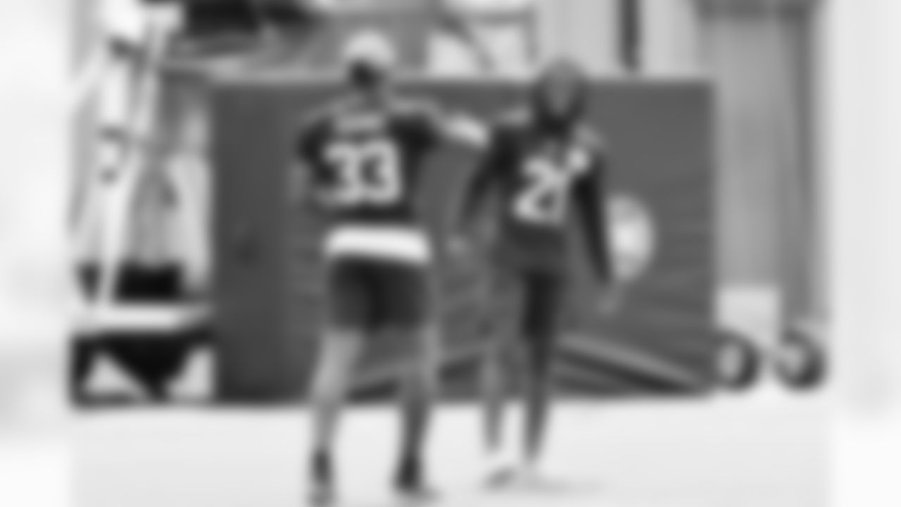 Seahawks safety Jamal Adams (33) and cornerback Devon Witherspoon (21) at practice at the Virginia Mason Athletic Center in Renton, Wash. Aug. 24, 2023.