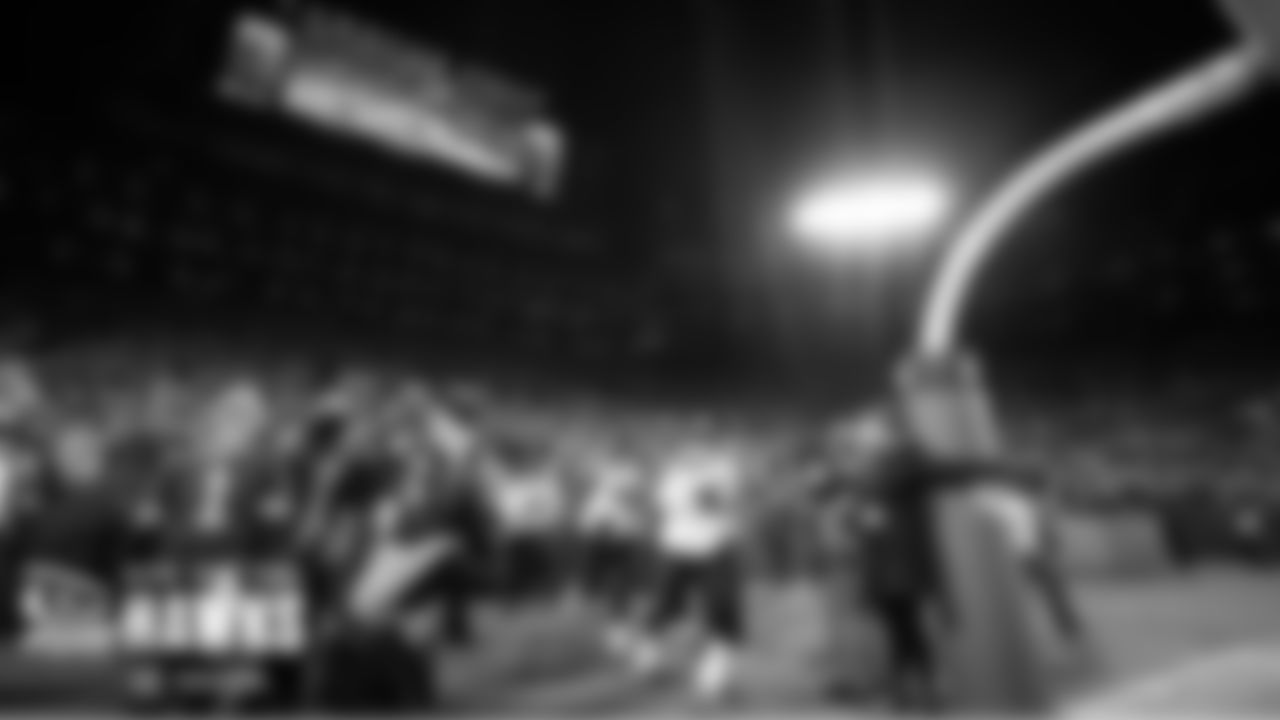 The Seahawks take the field during pregame introductions.