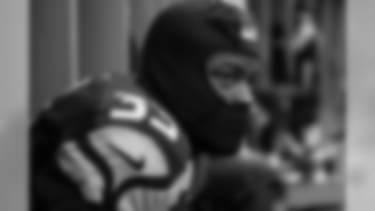 Running back Christine Michael gets mentally focused before taking the field.