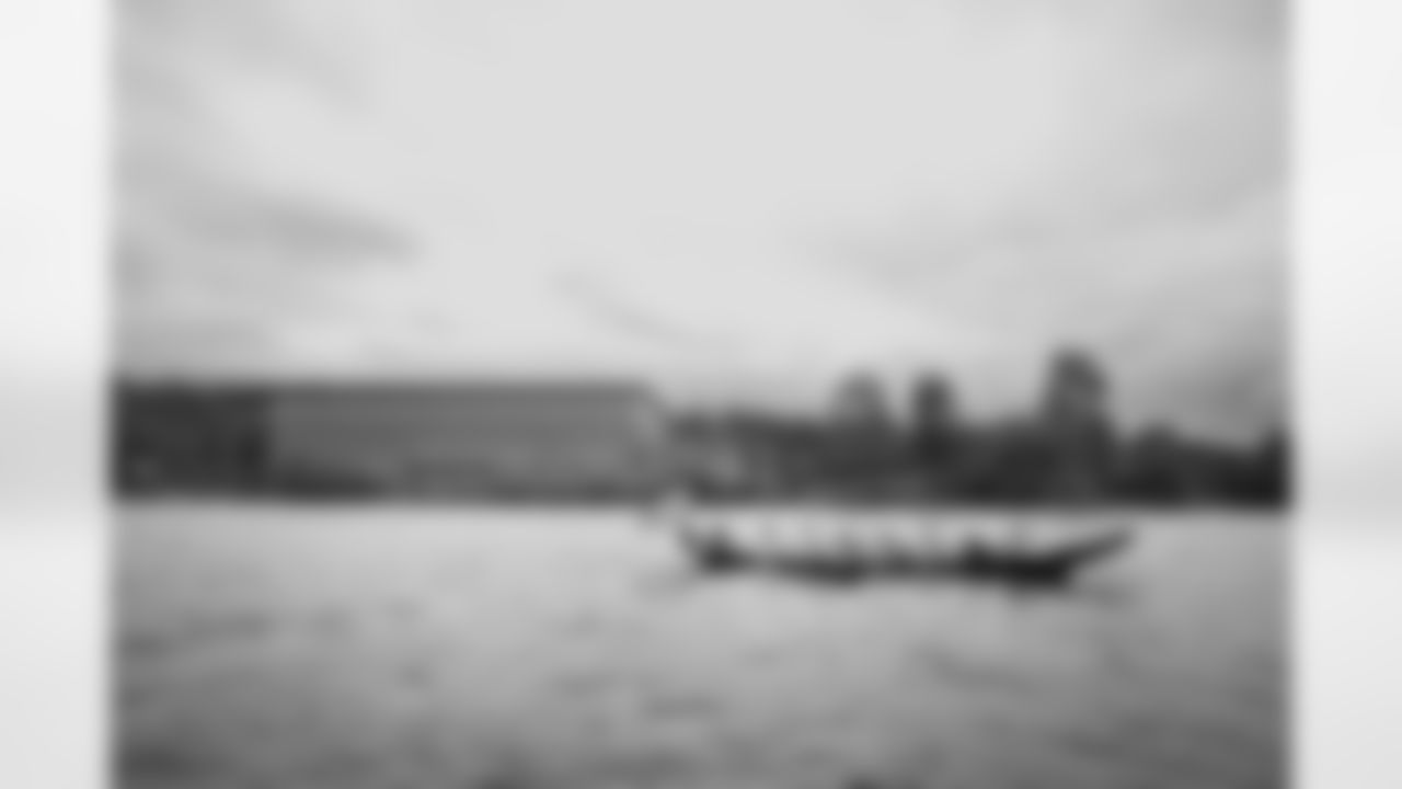 Seahawks rookies team up with the Muckleshoot Tribe for canoe rides on Lake Washington on June 13, 2023.