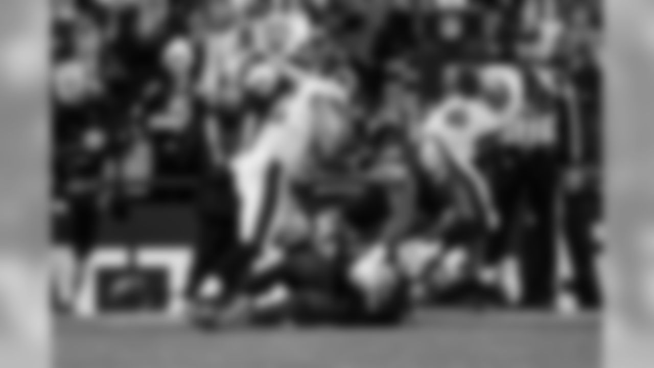 The football goes loose in the end zone after the Seahawks stripped the ball from Eagles quarterback Carson Wentz, resulting in a touchback for Seattle.