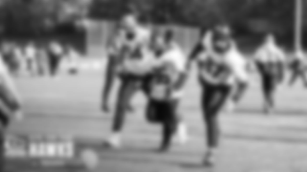 At Friday's practice, which was held on the training grounds of famed German football club Bayern Munich, a few players tried their skills including Colby Parkinson, Darwin Thompson and Noah Fant.