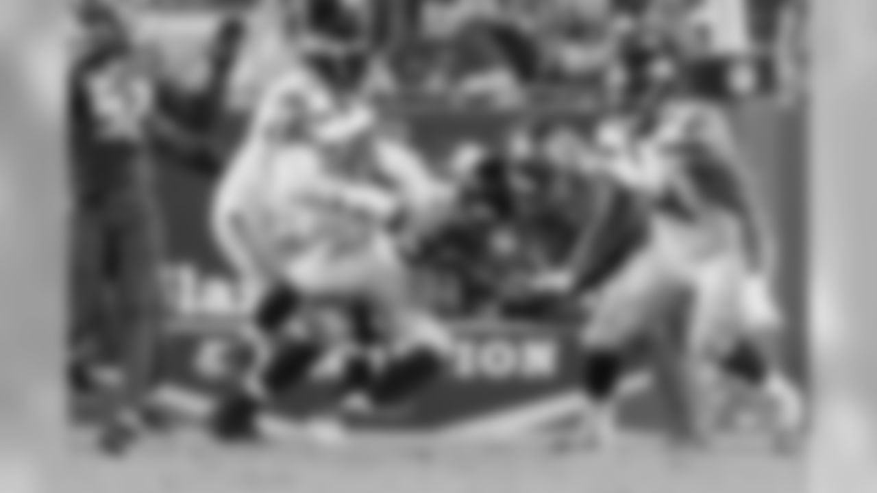 Quarterback Russell Wilson was sacked six times by the Buccaneers including this play in the fourth quarter.