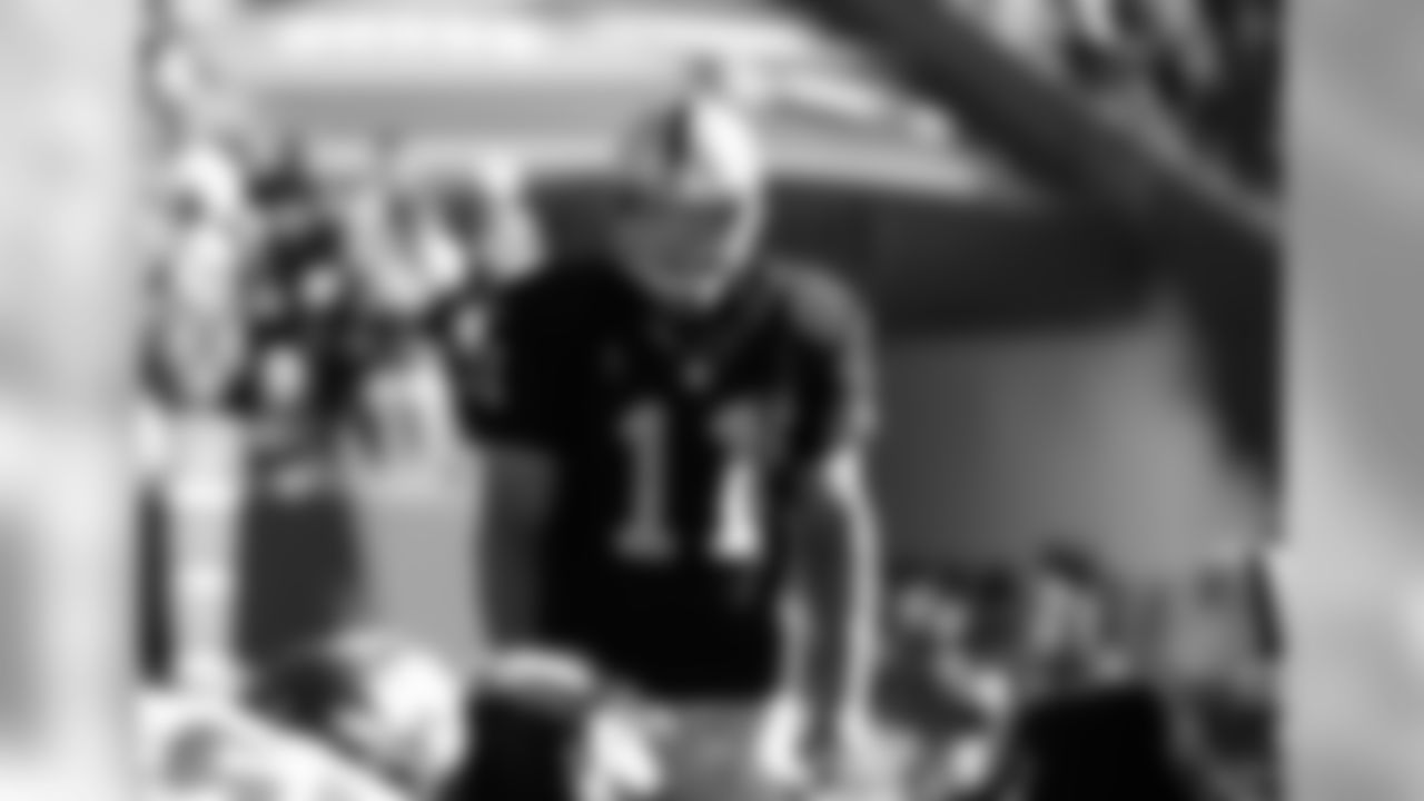 Oakland Raiders kicker Sebastian Janikowski (11) lines up for a field goal in a week-eight NFL football game against the Tampa Bay Buccaneers Oct. 30, 2016 in Tampa, Fla. Oakland won 30 - 24 in overtime. (Al Messerschmidt via AP)