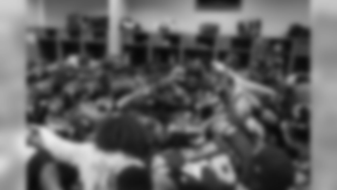 The Seahawks huddle and gather together in their locker room for a final time before heading to the field to face the New York Jets.