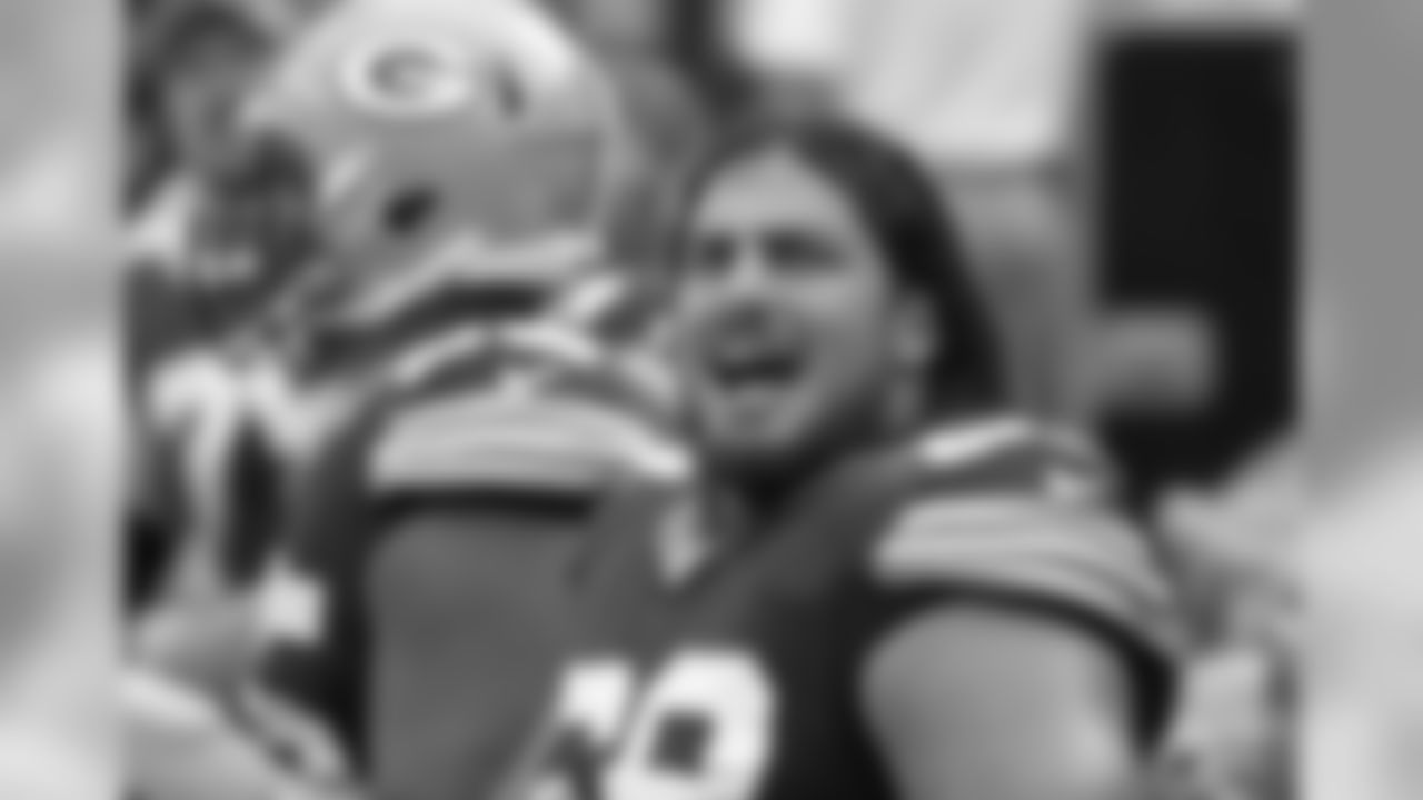 Green Bay Packers offensive lineman David Bakhtiari (69) rests during an NFL game against the Detroit Lions on Sunday, Sept. 25, 2016, in Green Bay, Wi. The Packers won the game, 34-27. (Greg Trott via AP)