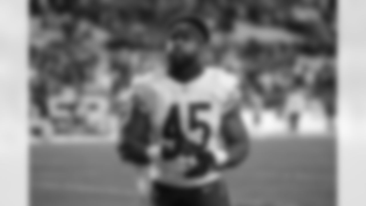 Chicago Bears linebacker Joel Iyiegbuniwe (45) walks off the field after an NFL football game, Monday, November 8, 2021 in Pittsburgh. (AP Photo/Matt Durisko)