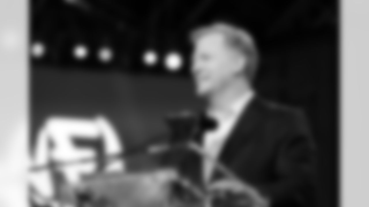 NFL Commissioner Roger Goodell stands at the podium during the 2021 NFL Draft on Friday, April 30, 2021 in Cleveland, Ohio. (Aaron Doster/NFL)