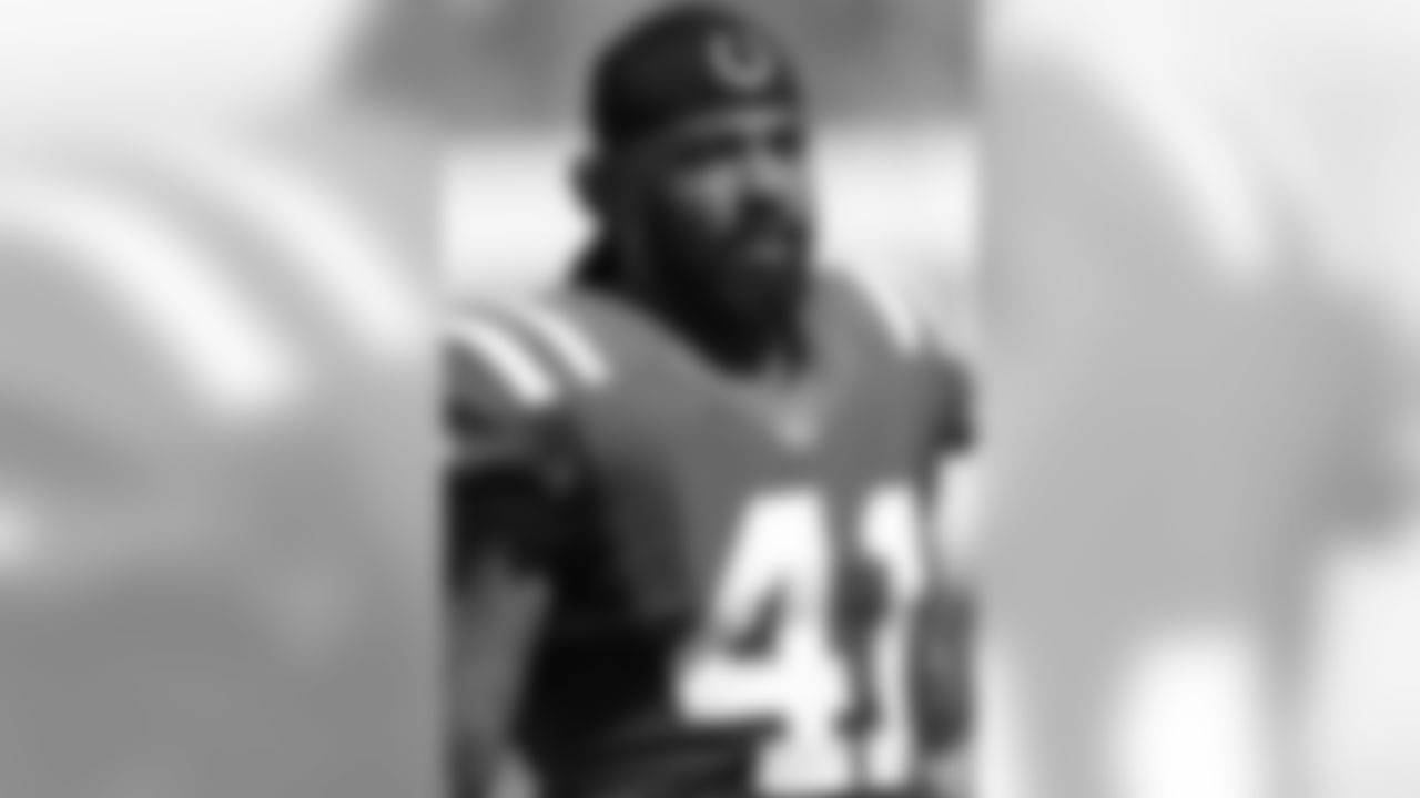 Indianapolis Colts safety Matthias Farley (41) watches from the sideline during an NFL game against the Los Angeles Rams, September 10, 2017 in Los Angeles. The Rams defeated the Colts 46-9. (Kevin Terrell via AP)