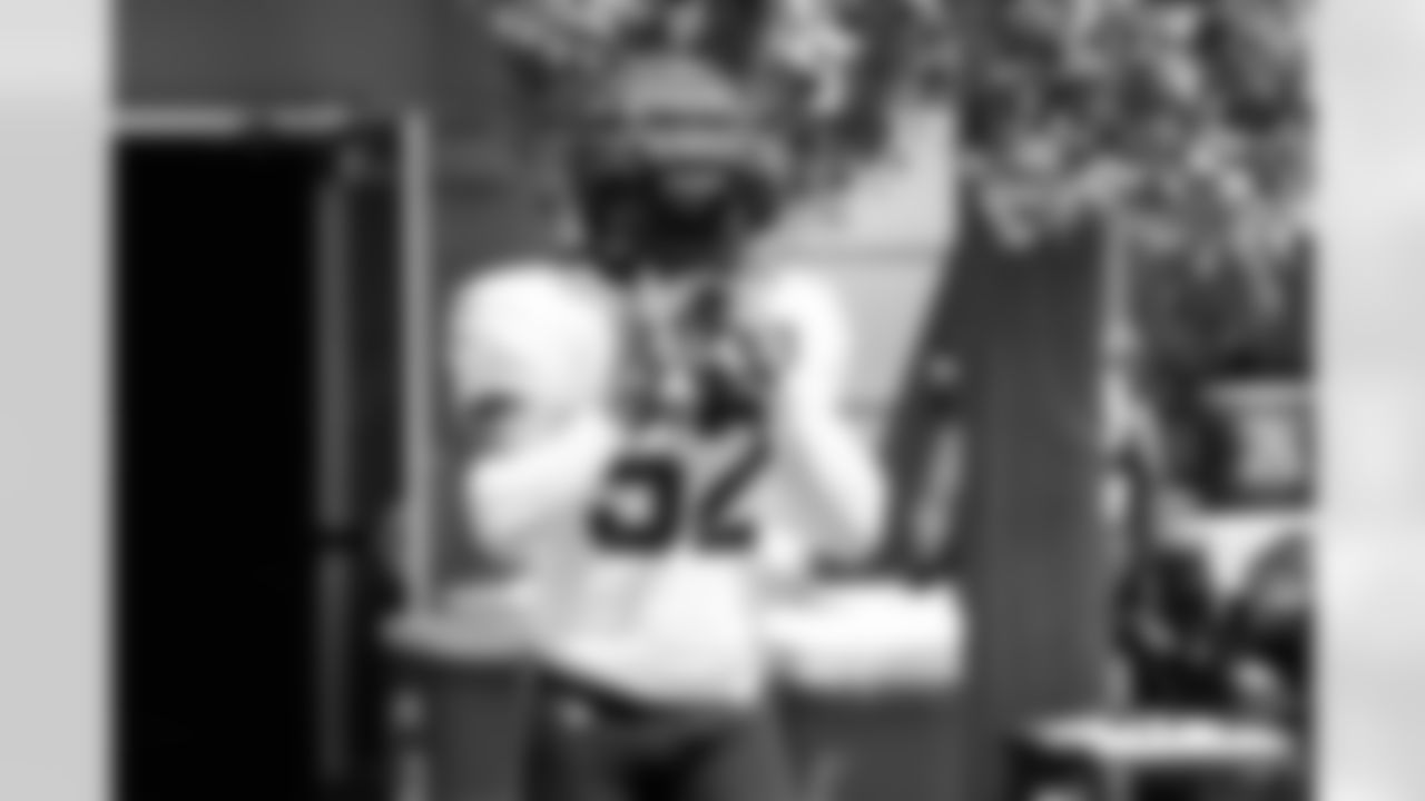 Seahawks linebacker Darrell Taylor (52) hit the field for practice on July 31, 2023 at the Virginia Mason Athletic Center in Renton, Wash.