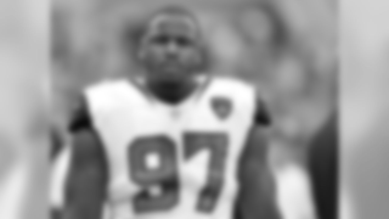 Jacksonville Jaguars defensive tackle Malik Jackson (97) against the Pittsburgh Steelers in a NFL game Sunday, October 8, 2017 in Pittsburgh, Pa. (Rick Wilson via AP)