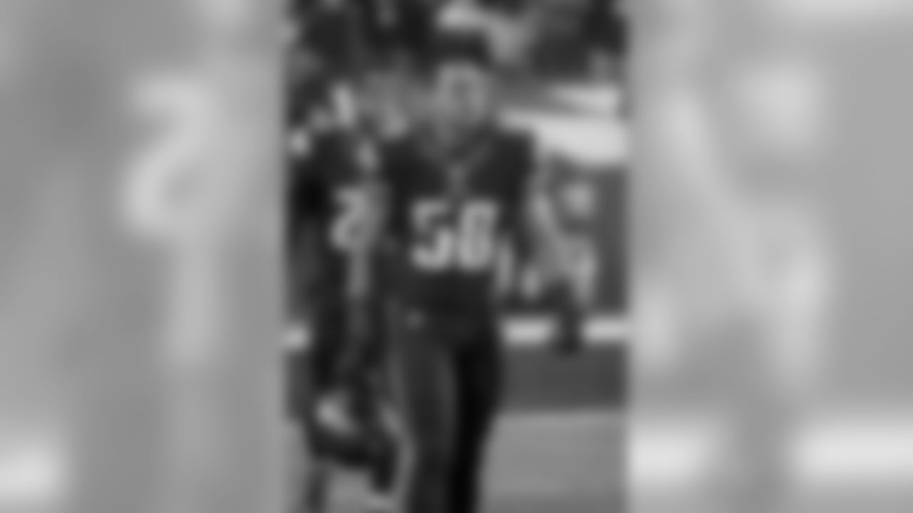 Philadelphia Eagles linebacker Jordan Hicks looks on as he walks the field prior to action against the New York Giants during a NFL football game on Monday, Oct. 19, 2015 in Philadelphia. The Eagles won the game, 27-7. (G. Newman Lowrance via AP)