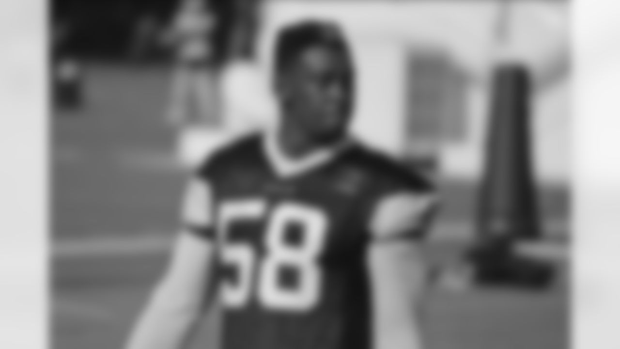 Dallas Cowboys defensive end Aldon Smith (58) during an NFL football training camp Friday, August 14, 2020 in Frisco, Texas. (James D Smith via AP)