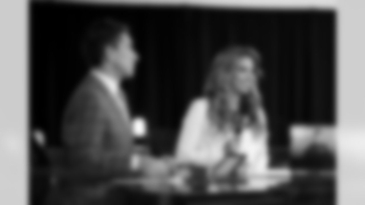 NFL Network reporter Sara Walsh speaks on set during a press conference on Wednesday, March 1, 2023 in Indianapolis, Indiana. (Lauren Bacho/NFL)