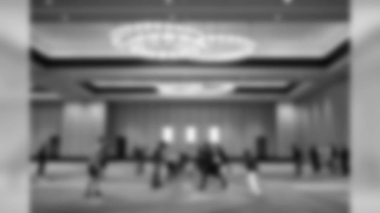 On the morning of game day, the offense held a brief walk through in one of the large ballrooms at the team's hotel.