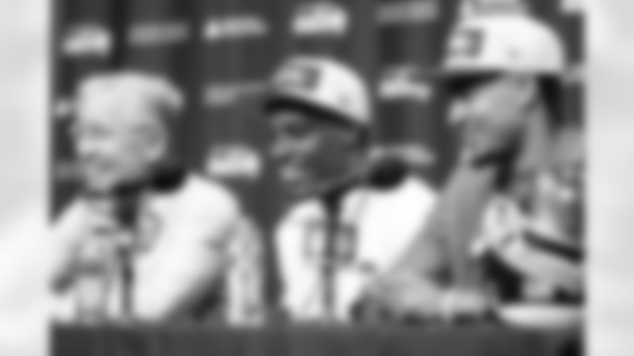 Seahawks first round picks Devon Witherspoon and Jaxon Smith-Njigba meet with local media at the Virginia Mason Athletic Center in Renton, Wash. on April 28, 2023.
