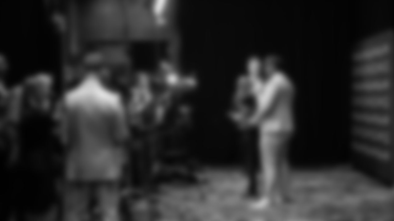 Seahawks first round draft pick Charles Cross does a media interview after being selected by the team in the first round of the 2022 NFL Draft in Las Vegas.